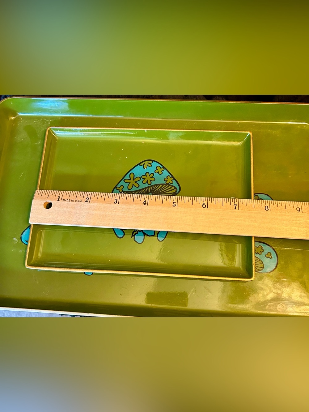 Vintage Takahashi Mushroom Tray Set 6pc Avocado Green Turquoise 70s Japan MCM - Picture 8 of 11